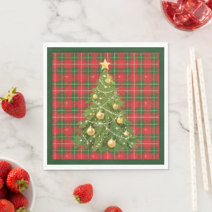 Weihnachten Kariert Rot, Grün mit Goldkreuzen Serviette