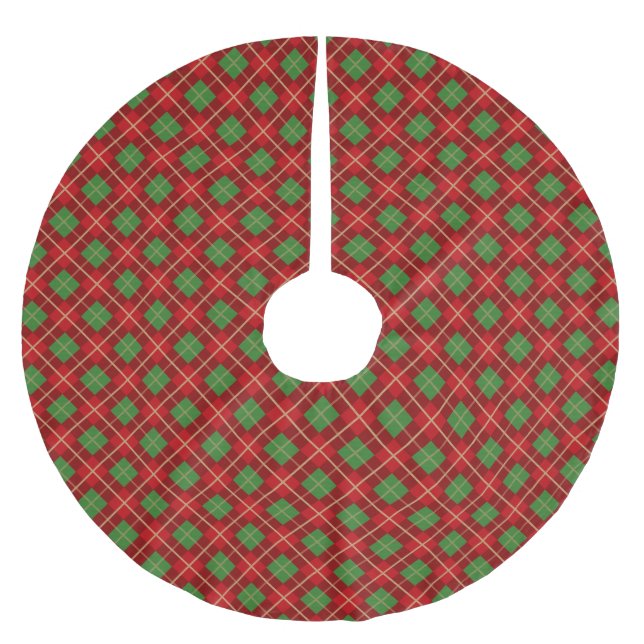 Weihnachten Kariert rot und grün kariert Polyester Weihnachtsbaumdecke (Vorderseite)