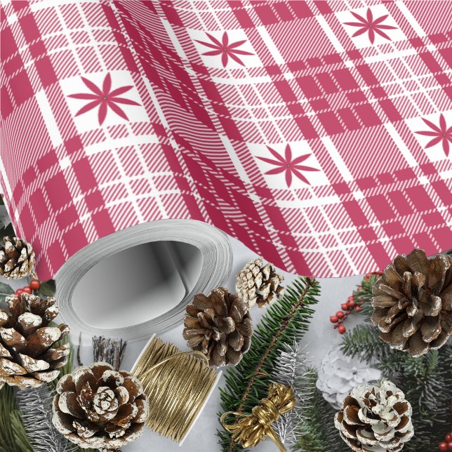 Weihnachten Kariert - Rot und Weiß mit Poinsettia Geschenkpapier (Christmas Plaid - Red and White with Poinsettia Wrapping Paper Roll by Leapfroglisics Shop)