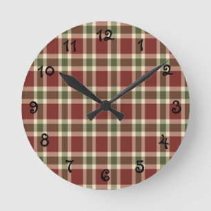 Weihnachten kariert- runde wanduhr