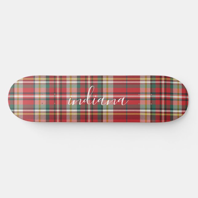 Weihnachten Kariert Rustikal Rot Grün personalisie Skateboard (Horizontal)