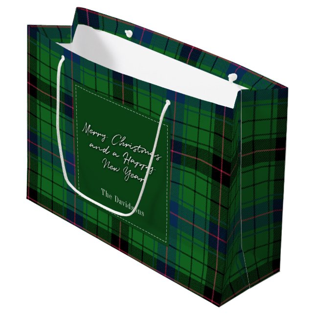 Weihnachten Kariert Urlaub Clan Davidson Tartan Große Geschenktüte (Vorderseite Schrägansicht)