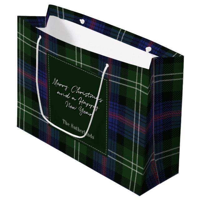 Weihnachten Kariert Urlaub Clan Sutherland Tartan Große Geschenktüte (Vorderseite Schrägansicht)