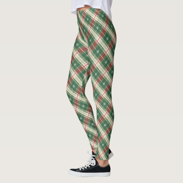 Weihnachten Kariert Weiß, Grün Leggings (Links)