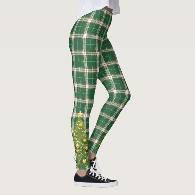 Weihnachten Kariert Weiß, Grün mit Baum Leggings (Rechts)