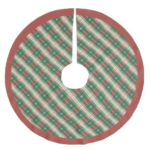 Weihnachten Kariert Weiß mit Grün und Rot Polyester Weihnachtsbaumdecke