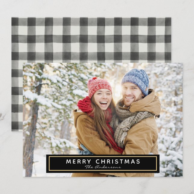 Weihnachten Karierte Fotokarte (Vorne/Hinten)