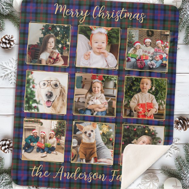 Weihnachten Karierte Personalisierte FotoCollage Sherpadecke (Von Creator hochgeladen)