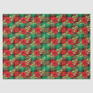 Weihnachten Karierte Poinsettias und Blätter Seidenpapier