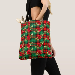 Weihnachten Karierte Poinsettias und Blätter Tote