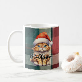 Weihnachten Karierte Weihnachtskatze mit Namen Kaffeetasse