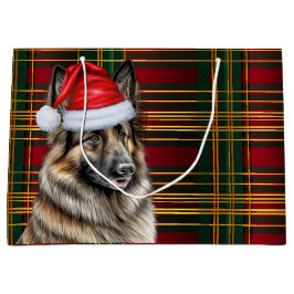 Weihnachten Karierter belgischer Tervuren Dog Love Große Geschenktüte