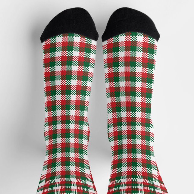 Weihnachten kariertes Rot-Grün-Büffel-Muster Socken (Oben)