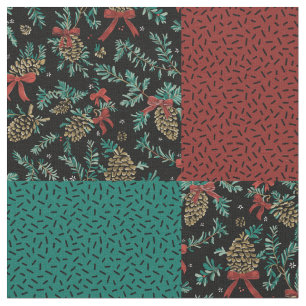 Weihnachten Karo Pine Cone Ribbon Green Black Red Stoff
