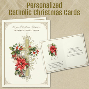 Weihnachten Katholisch Goldkreuz Poinsettien
