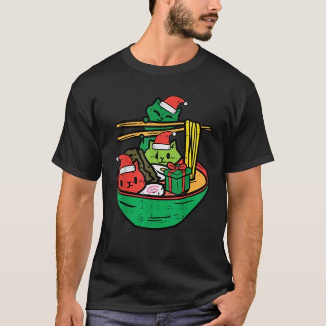 Weihnachten Katzen Ramen Xmas Japanische Nudeln Fr T-Shirt (Vorderseite)