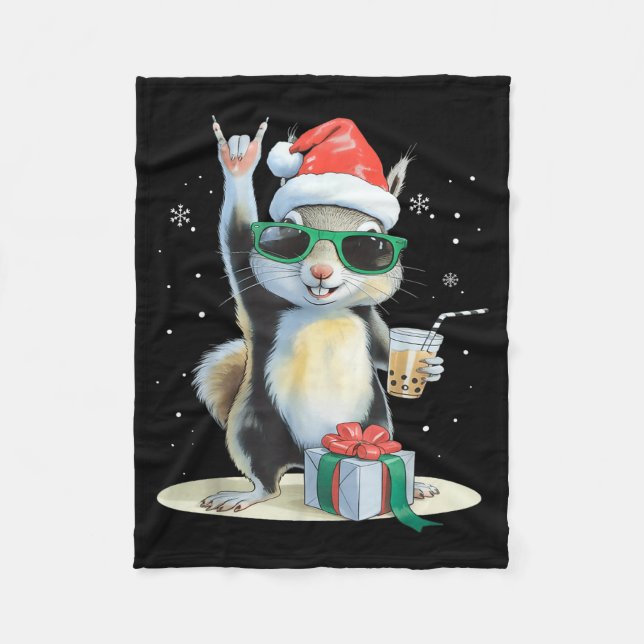 Weihnachten Kawaii Eichhörnchen Bubble Tea Boba Ei Fleecedecke (Vorderseite)