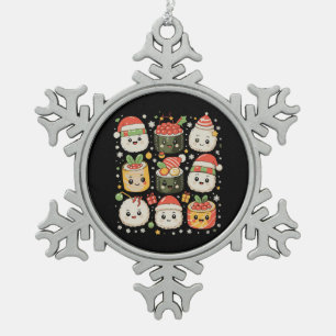 Weihnachten Kawaii Sushi Santa Japanisches Essen X Schneeflocken Zinn-Ornament
