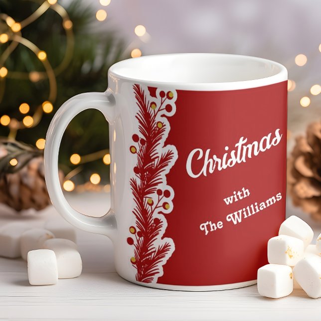 Weihnachten | Kieferngrenze Moderner Familienname Kaffeetasse (Von Creator hochgeladen)
