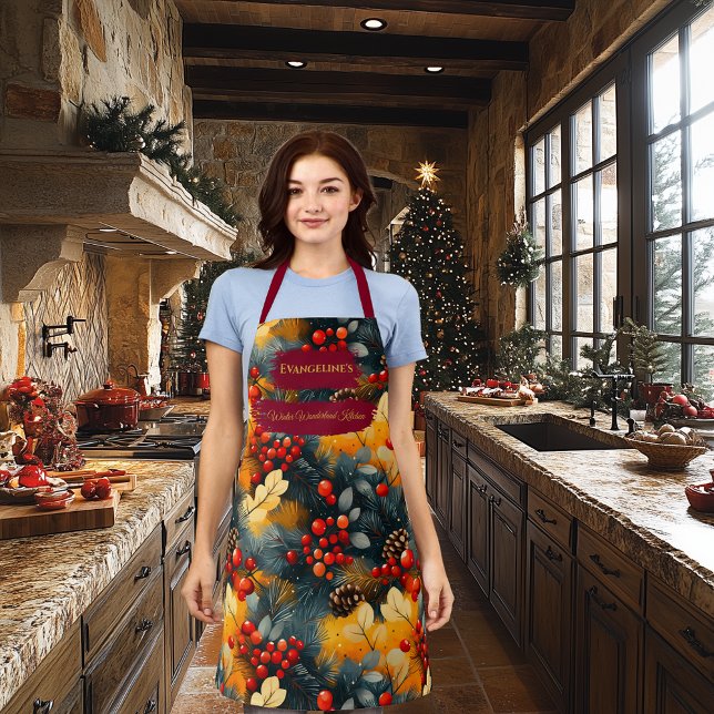 Weihnachten - Kiefernzweige, rote Berries, Pinecon Schürze (Von Creator hochgeladen)