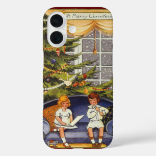 Weihnachten, Kinder auf einer Couch sitzen iPhone 16 Hülle