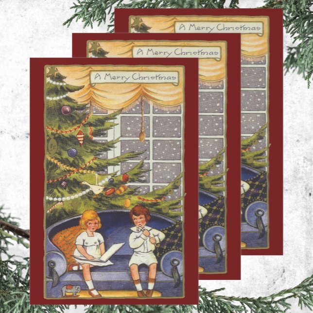 Weihnachten, Kinder auf einer Couch sitzen Geschenkpapier Set (Von Creator hochgeladen)