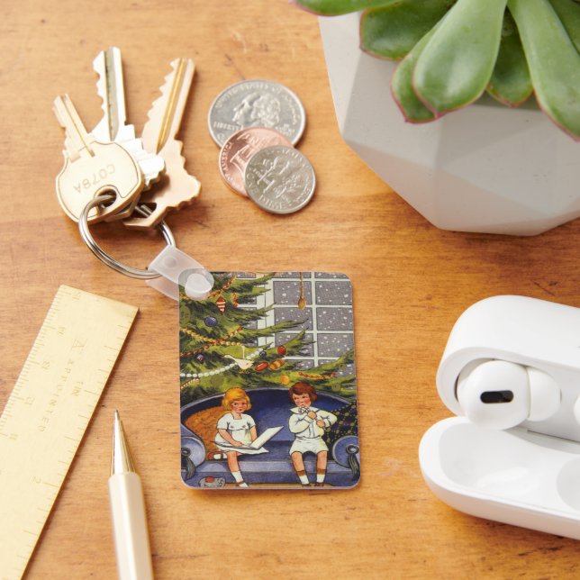 Weihnachten, Kinder auf einer Couch sitzen Schlüsselanhänger (Schreibtisch)