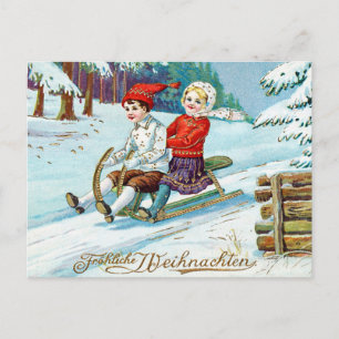 Weihnachten Kinder Rodelbahn Postkarte