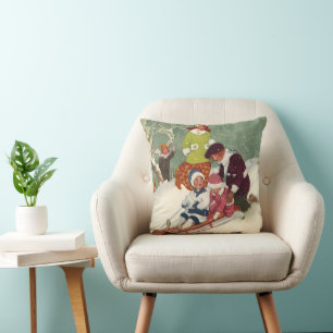 Weihnachten, Kinder Rodeln im Schnee Kissen