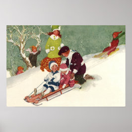Weihnachten, Kinder Rodeln im Schnee Poster
