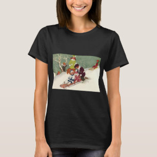 Weihnachten, Kinder Rodeln im Schnee T-Shirt