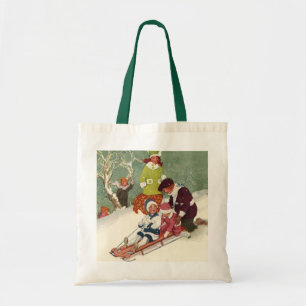 Weihnachten, Kinder Rodeln im Schnee Tragetasche