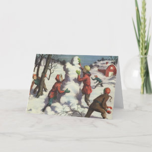 Weihnachten, Kinder Schneeballkampf Feiertagskarte