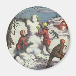 Weihnachten, Kinder Schneeballkampf Magnet