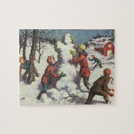 Weihnachten, Kinder Schneeballkampf Puzzle