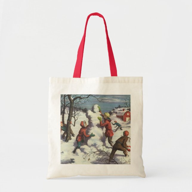 Weihnachten, Kinder Schneeballkampf Tragetasche (Vorne)
