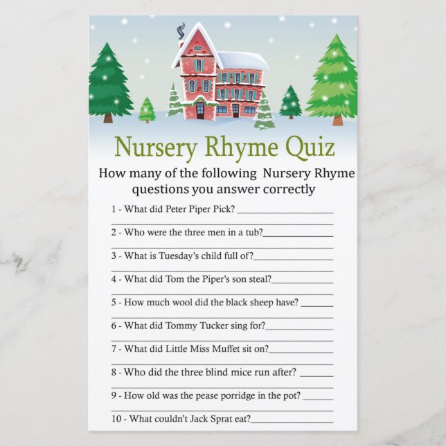 Weihnachten Kinderzimmer Rhyme Quiz Kinderduschens (Vorderseite)