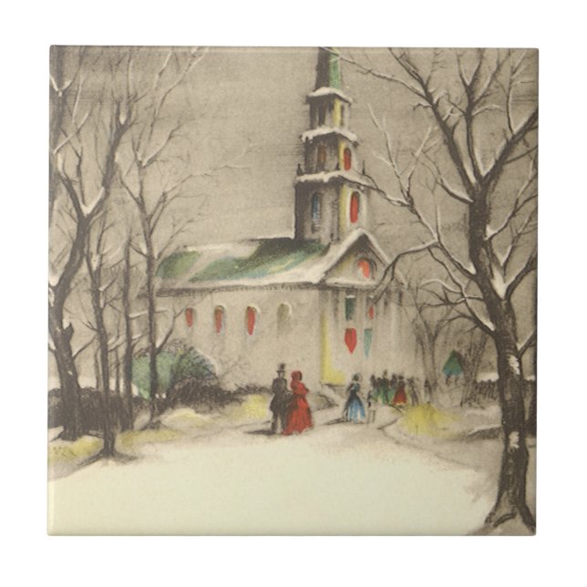 Weihnachten, Kirche im Winter Schnee Fliese (Vorderseite)