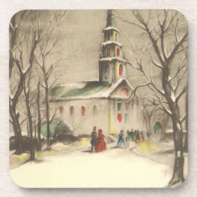 Weihnachten, Kirche im Winter Schnee Getränkeuntersetzer (Vorderseite)