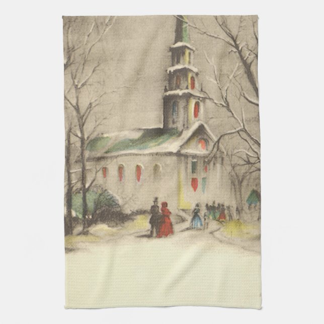 Weihnachten, Kirche im Winter Schnee Handtuch (Vertikal)