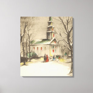 Weihnachten, Kirche im Winter Schnee Leinwanddruck