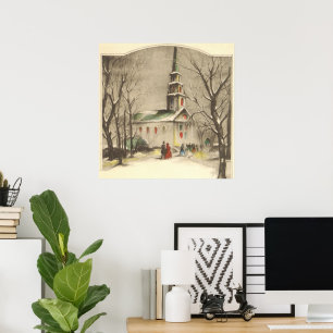 Weihnachten, Kirche im Winter Schnee Poster