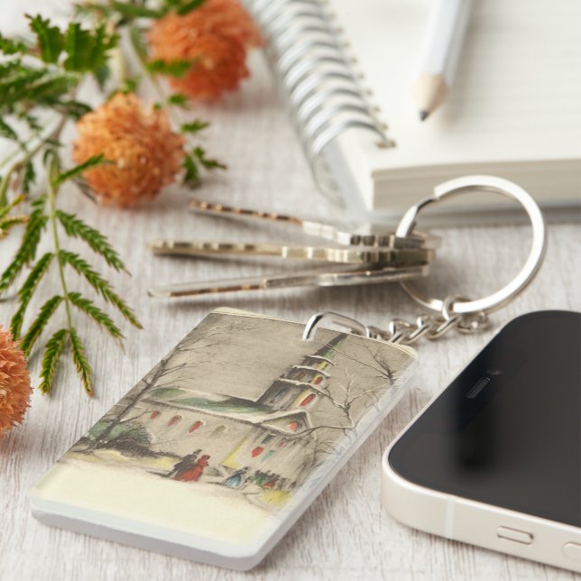 Weihnachten, Kirche im Winter Schnee Schlüsselanhänger (Vorderseite rechts)