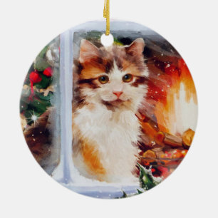Weihnachten Kitten Keramik Ornament