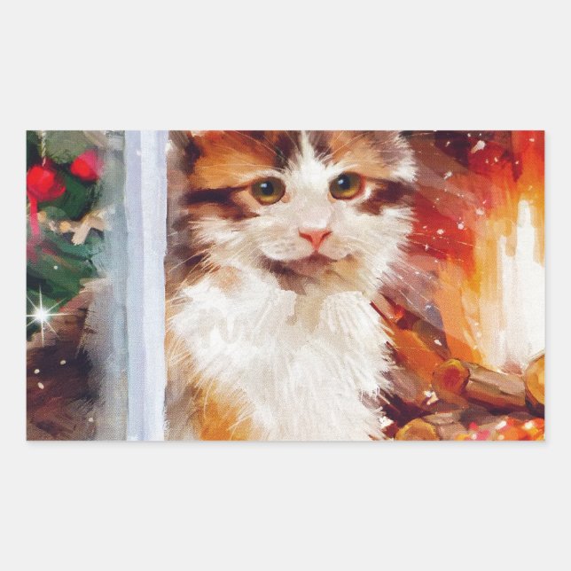 Weihnachten Kitten Rechteckiger Aufkleber (Vorderseite)