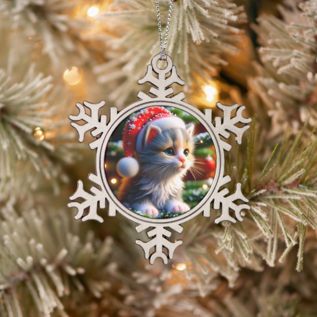 Weihnachten Kitten Schneeflocken Zinn-Ornament (Baum)