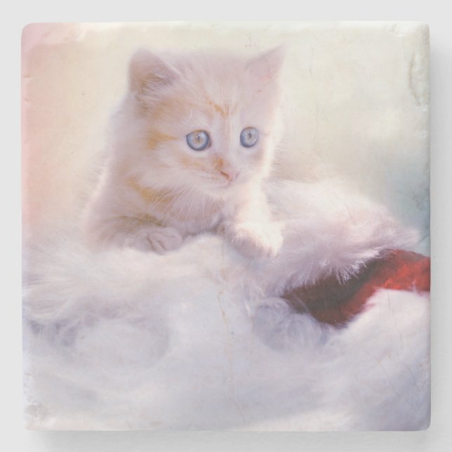 Weihnachten Kitten Steinuntersetzer (Vorderseite)