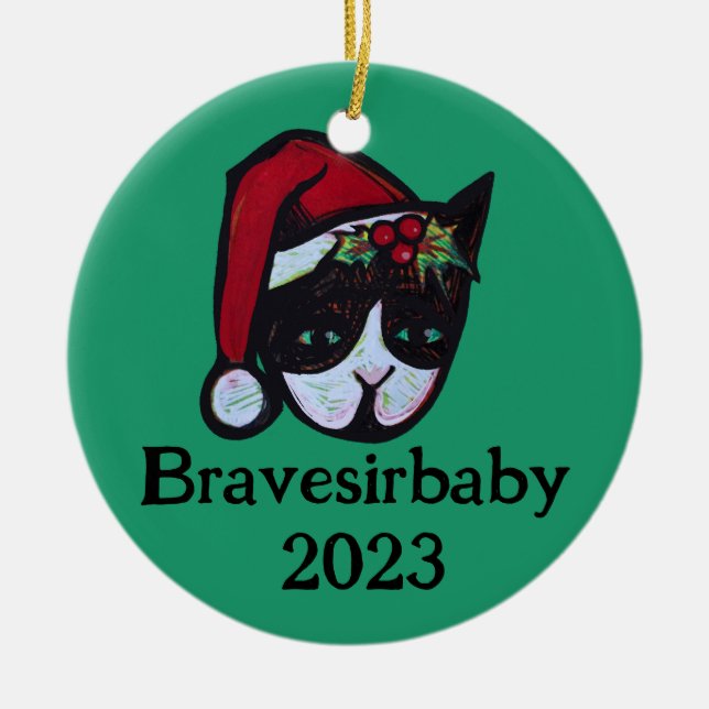 Weihnachten Kitty Cat Keramik Ornament (Vorne)