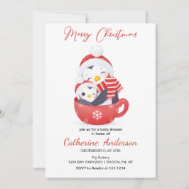 Weihnachten kleine Pinguine in einer Tasse Kinderd Einladung