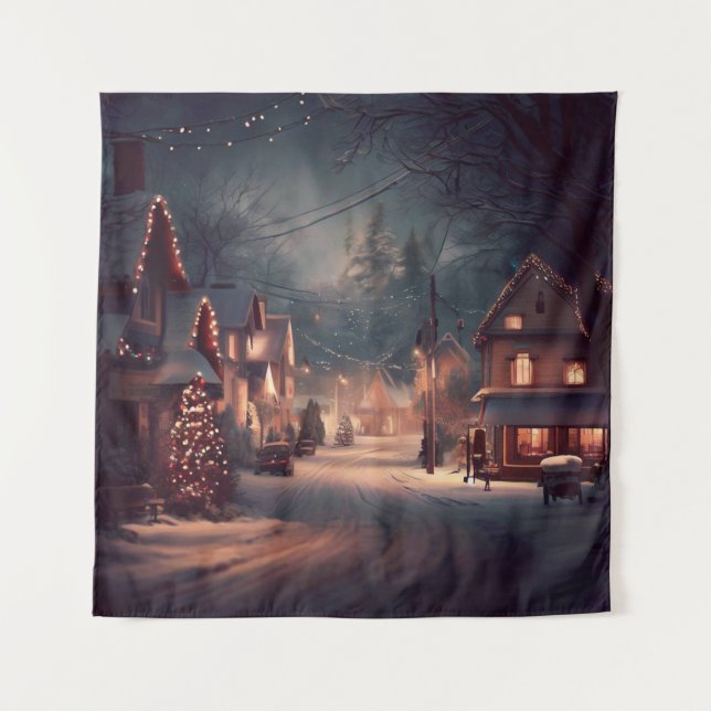 Weihnachten Kleinstadt 3 Wandteppich (Vorderseite)